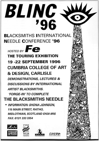 Poster for the BlacksmithsInternational Needle Conference (BLINC 96) and the Fe touring exhibition